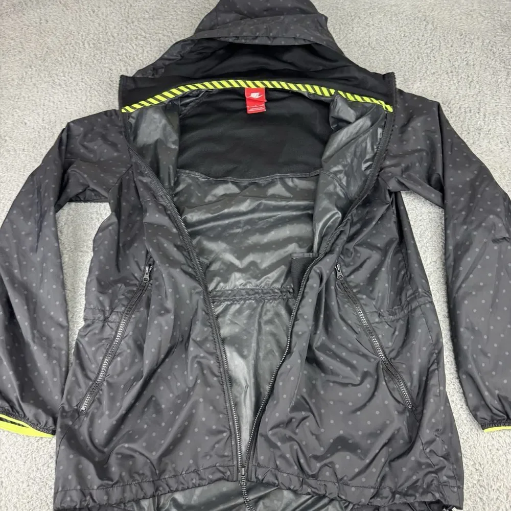 Nike Jacket Women's Large Black T/F Printed Wind‎ Runner Hooded Full Zip Active